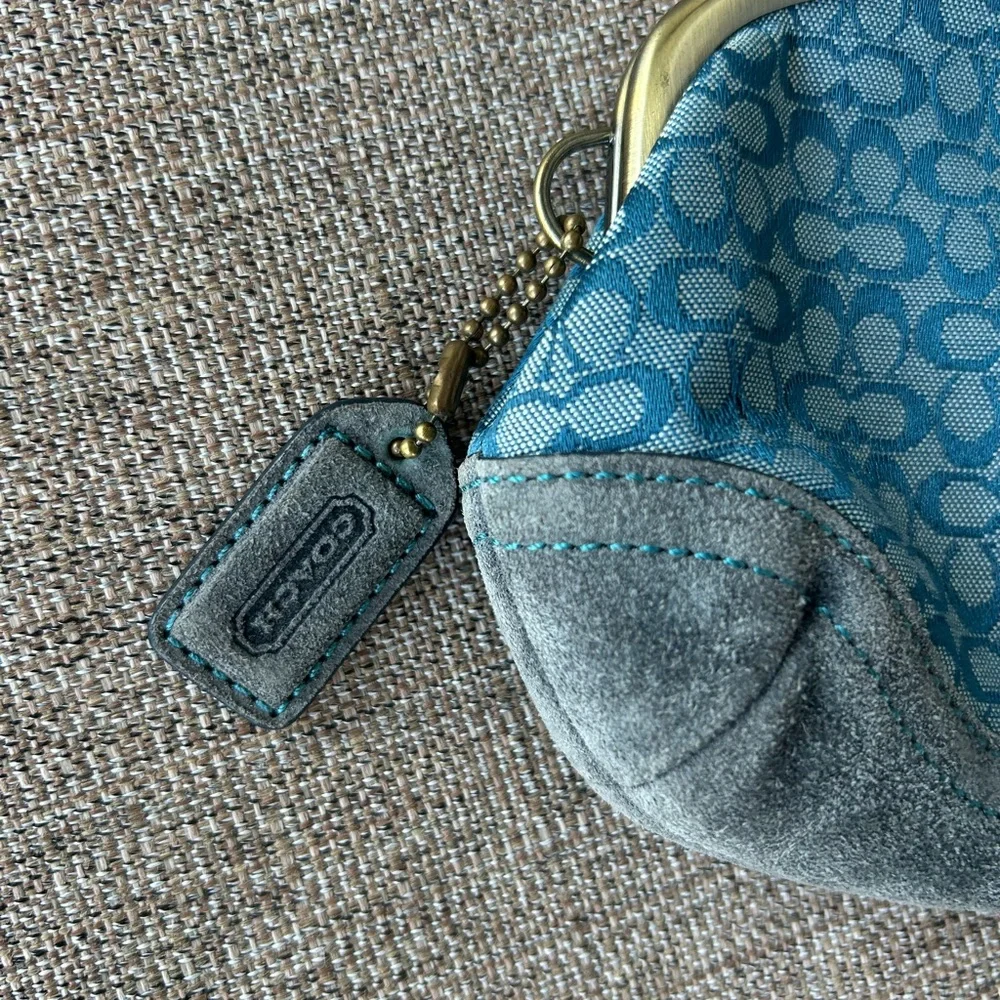 Coach Teal and gray large kisslock - Picture 2 of 5